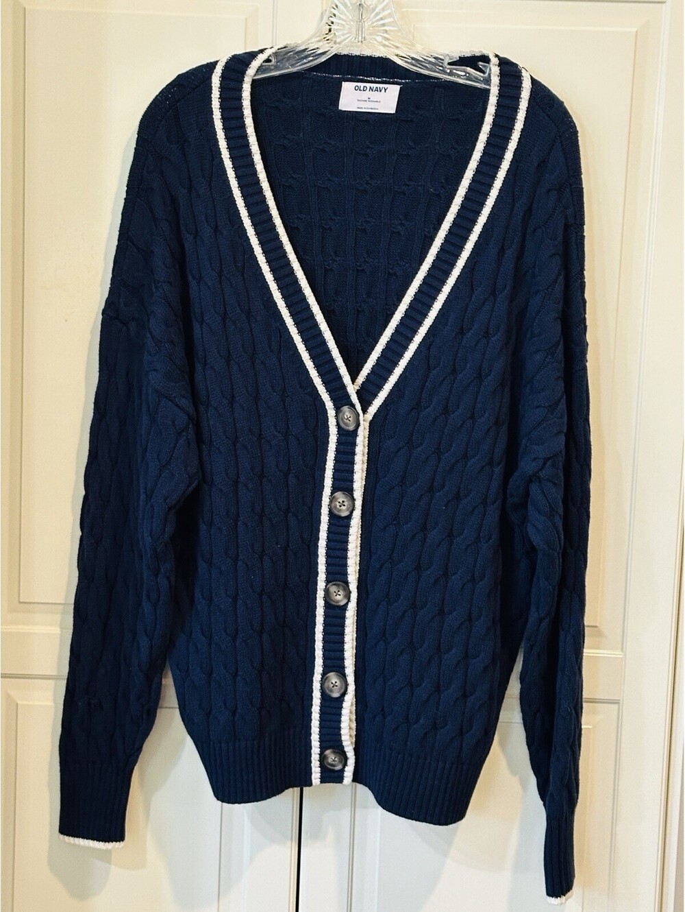 Old Navy Slouchy Cable-Knit Cardigan Sweater Women's Navy Blue Size M